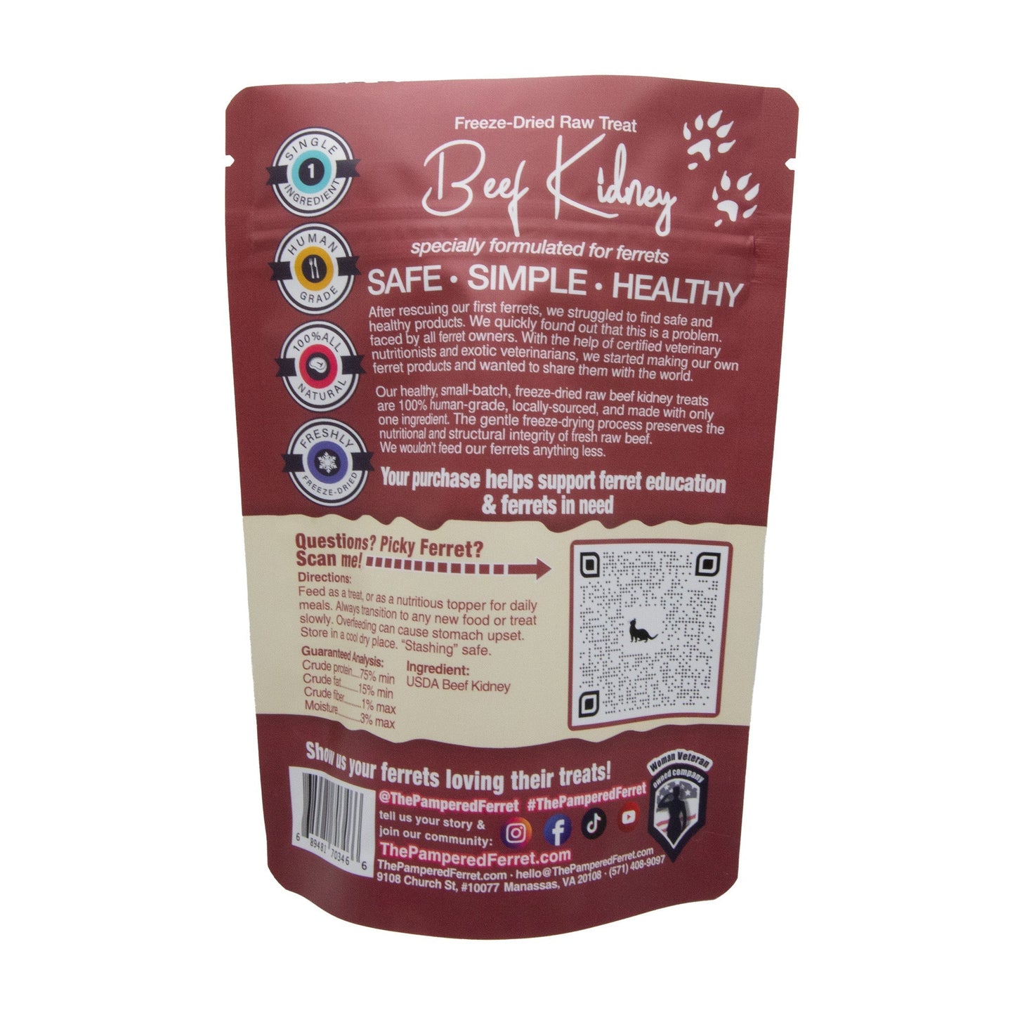 Freeze-Dried Raw Beef Kidney Treat for Ferrets